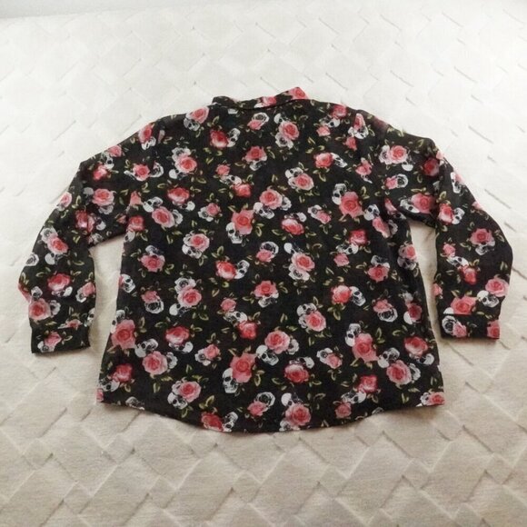 Torrid Button Up Top Womens 1X Floral Skull Print Black Print - Picture 9 of 10